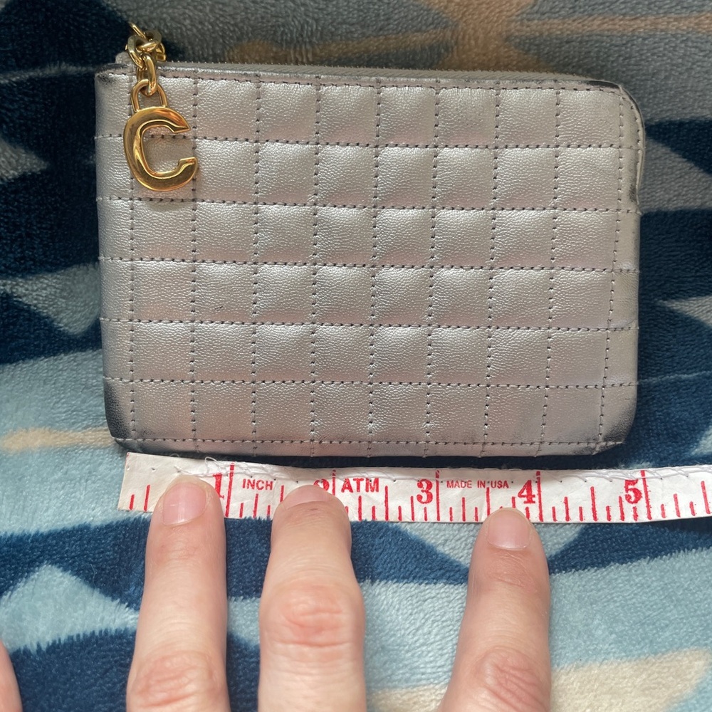 Celine Quilted Silver Card Case Wallet with Gold C Charm